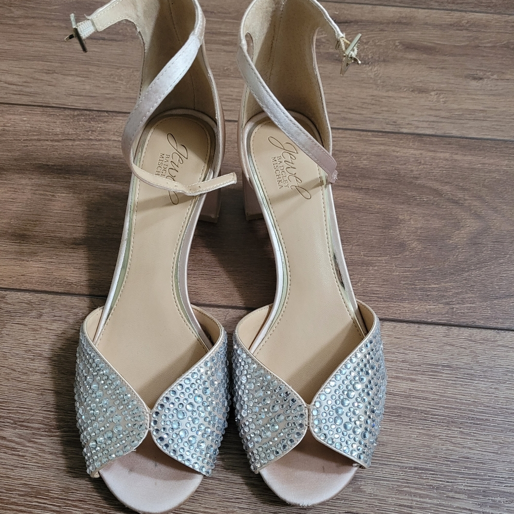 Jewel Badgley Mischka Peep Toe Rhinestone Heels